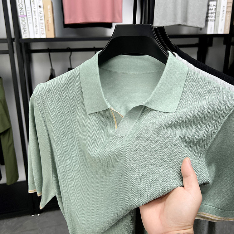Fashionable silk solid knitted breathable casual polo