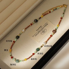 森系多巴胺彩色天然石项链女 简约小众高级感 百搭气质锁骨链配饰