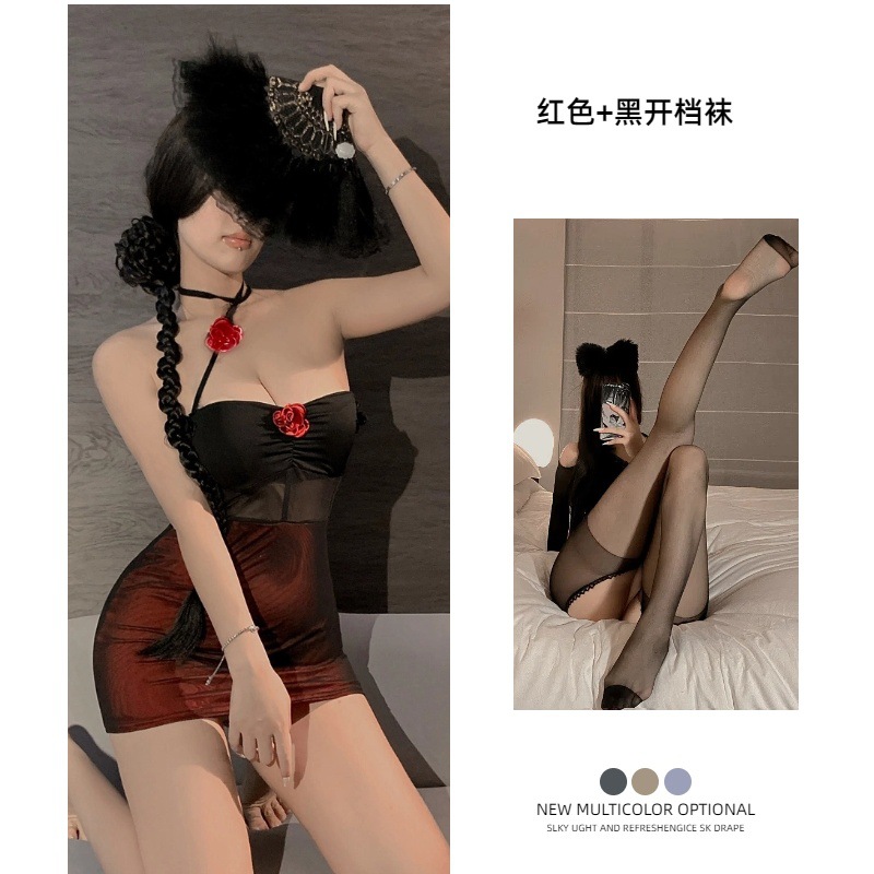 레드 + 블랙 가랑이 없는 양말