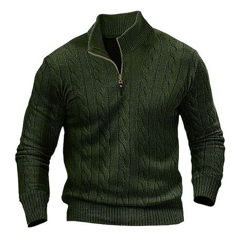 Cross-border autumn and winter foreign trade men's cabled half-neck zipper knit sweater and sweater large size casual turtleneck base sweater