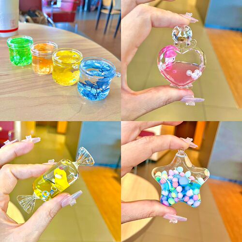 Fashionable Pearl Milk Tea Bear Keychain Quicksand Bottle Key Pendant Desktop Ornament Jewelry Bag Pendant Wholesale