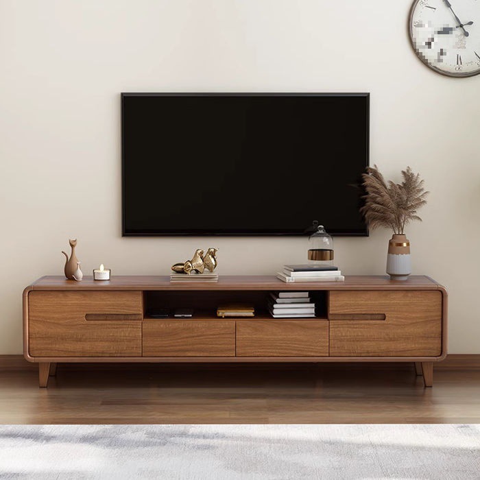 New Tv Cabinet Coffee Table Combination Set Small Apartment Living Room Home Modern Simple Floor-Standing Walnut Color Light Luxury Cabinet
