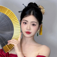 新娘中式秀禾婚礼合金耳夹流苏小团扇古风晨袍旗袍手持新娘配饰品