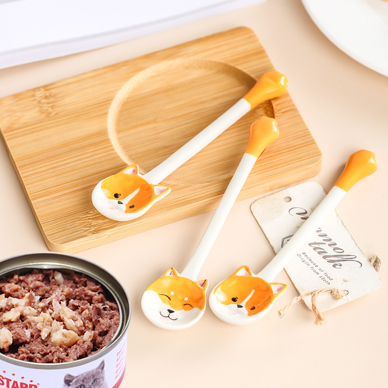 Gato enlatado cuchara de cerámica Shiba Inu perro gato garra grado alimenticio cuchara de arroz cuchara de comida suministros para mascotas