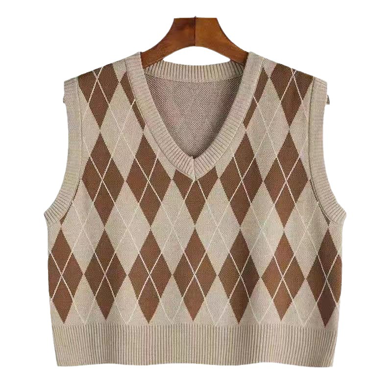 Loose pullover rombo abrigo de desgaste Exterior las mujeres primavera y otoño 2023 nuevo retro apilados punto Chaleco corto image 6