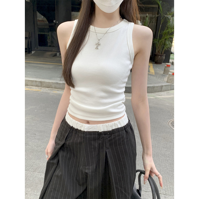 Card-Waist Pleated I-Shaped Sling Women's Spring and Summer Breast-Covering Bottoming Inner Top Sleeveless Outer Wear Sexy Style Vest Card-Waist Pleated I-Shaped Sling Women's Spring and Summer Breast-Covering Bottoming Inner Top Sleeveless Outer Wear Sexy Style Vest