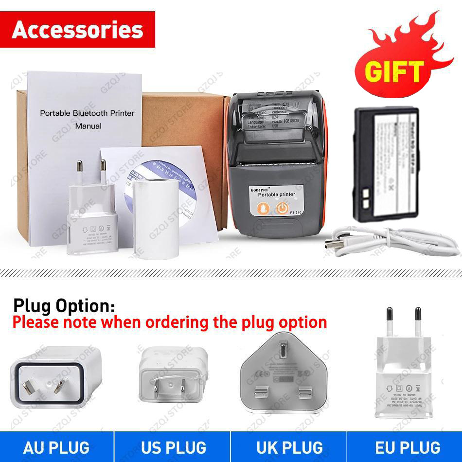 Ручной мини-фото-принтер GOOJPRT, модель platinum 210 sample, Bluetooth