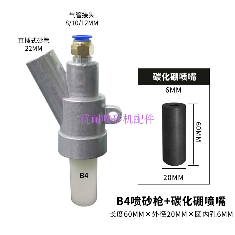 B4 스프레이 건 공기 코어 내부 구멍 3mm + 1단계 붕소 탄화물 노즐 60*20*6 설치 세트