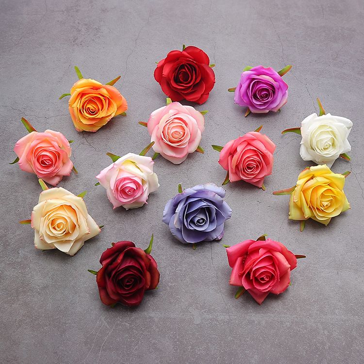 仿真小月季玫瑰花朵婚慶花牆裝飾絹花手工花環花藤材料假卷邊花頭