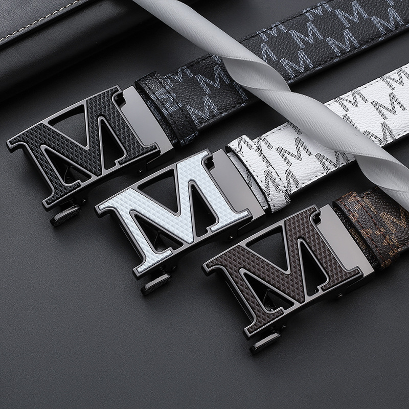 Genuine Leather Men's Belt With M Shape Automatic Buckle Casual_voghion.com