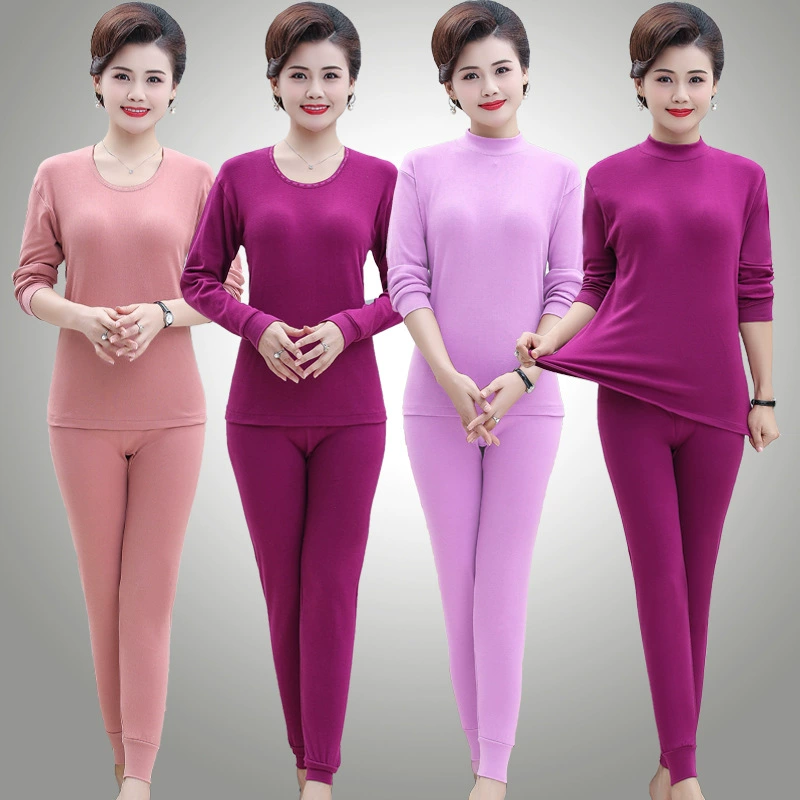 Осенняя одежда и брюки для людей среднего и пожилого возраста, женское термобелье из чистого хлопка, Однотонный свитер из чистого хлопка с воротником средней высоты, костюм-свитер для матери