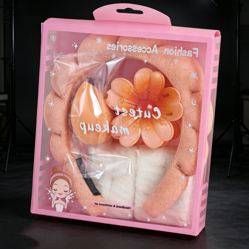 Ventas directas transfronterizas de explosión de cinco piezas en caja lavado banda de cabello nubes esponja cabeza banda de muñeca correa de cabello