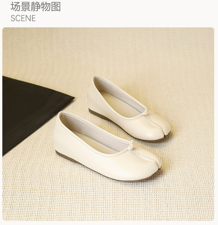 Giày búp bê nữ mũi tách ngón đế dày 5 cm độn gót, da mềm, đế bằng — Màu trắng, màu đen chi tiết 22