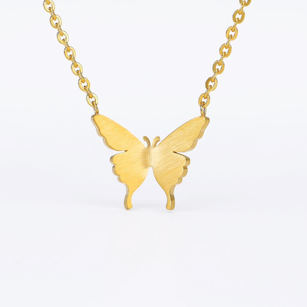 Elegant Butterfly Stainless Steel Gold Plated Pendant Necklace