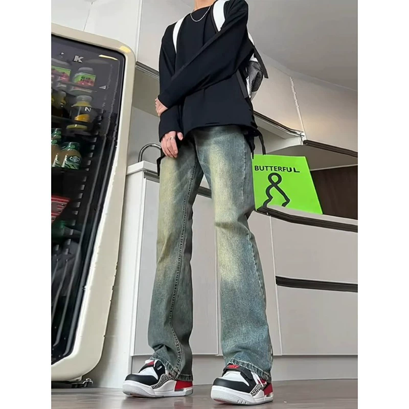 Ретро брюки, джинсы, американский стиль, свободный прямой крой, оверсайз