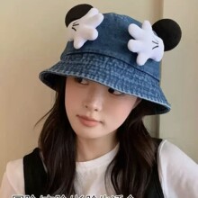 可爱小手渔夫帽女夏季2025新款防晒遮阳帽子显脸小卡通盆帽大头围