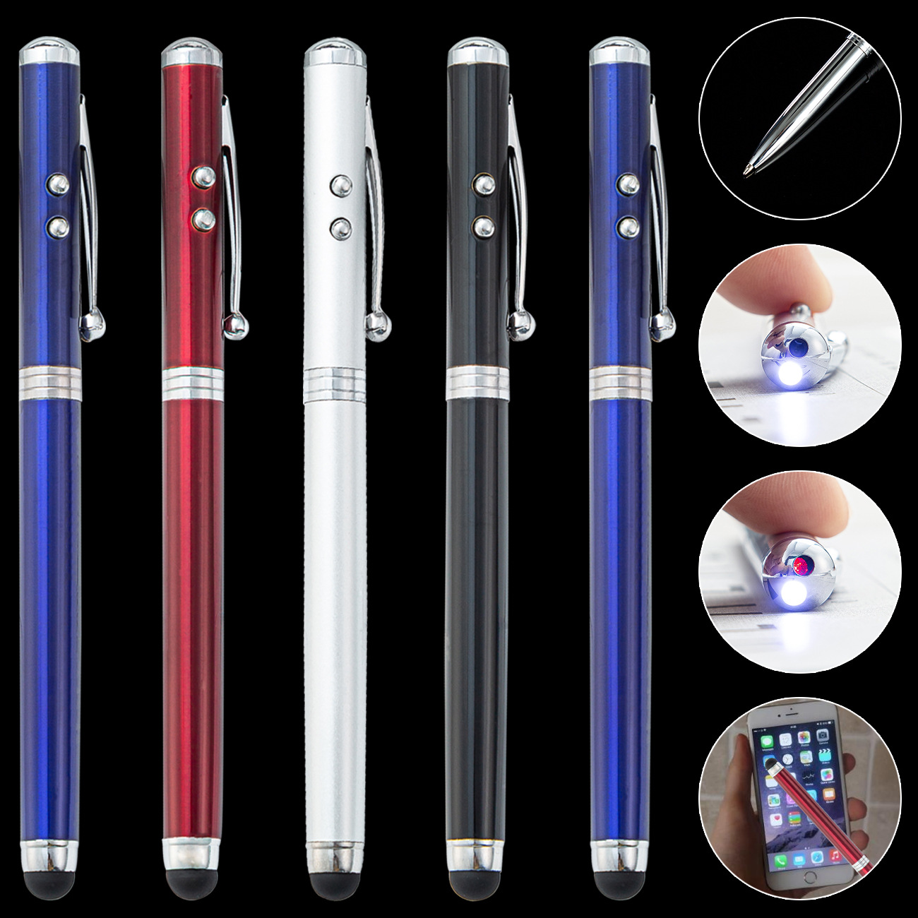 Five-in-One Electronic Laser Pointer Wholesale Antenna Pen Telescopic Pen Real Estate Teaching Ballpoint Pen Printing Logo