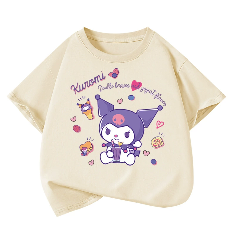 Детская футболка (коллекция Kuromi) хлопковая с коротким рукавом, принты в западном стиле, размеры 100–160 см