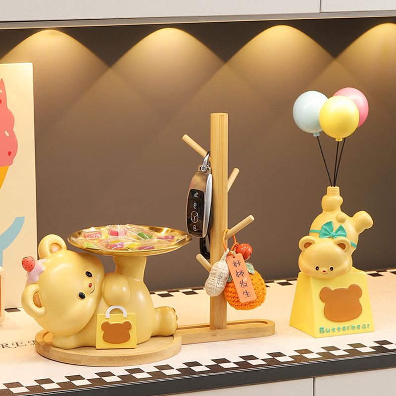 かわいいバターベアの鍵収納アーティファクト、新しい家の玄関、リビングルーム、ホームシューズキャビネット、デスクトップ装飾品、引っ越しギフト|undefined