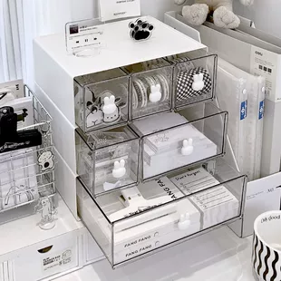 Desktop Acrylic Storage Box, Transparent 3-Layer Stackable Drawer Organizer for Desk and Dorm