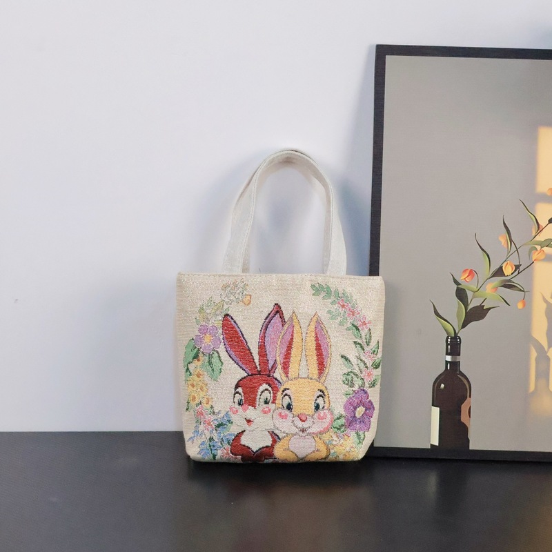 ゴールデンワイヤーかわいい新しい刺繍ショルダーバッグ仕事用両面キャンバスバッグ耐久性のあるキャンバスバッグウサギのポータブルバッグ送料無料|undefined