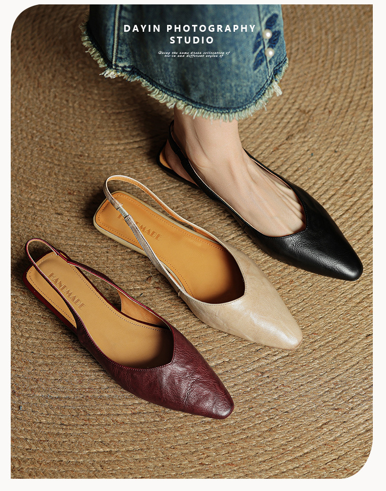 Sandal nữ da bò mũi kín quai sau đế bệt phong cách Hàn Quốc — đen chi tiết 1