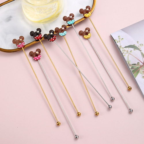 Stainless steel adorable Mickey mouse bar cocktail stirrer creative cartoon long handle coffee stirrer