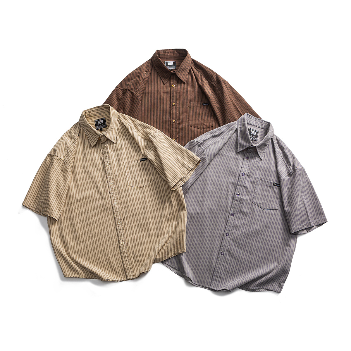 Beijie Men's American Style Fashion Brand 2025 Summer New Corduroy Short-sleeved Shirt Men's Striped Shirt Ins Jacket