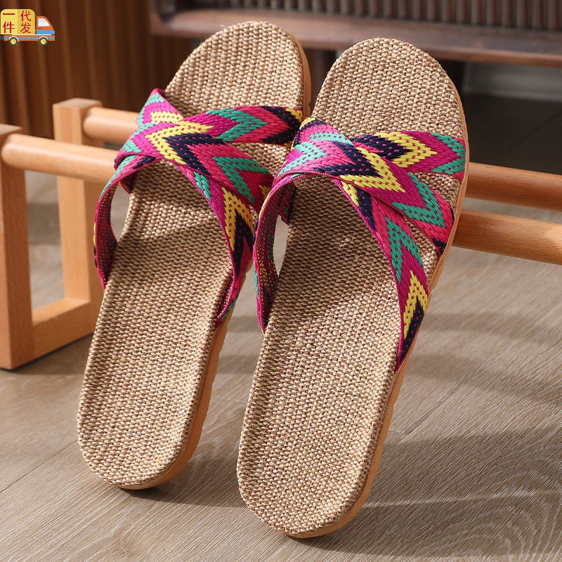 亚麻拖鞋女秋季室内情侣家居防滑家用居家办公室卧室凉拖鞋男秋天