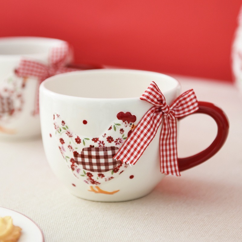 Pastoral viento rojo pollo de cerámica taza de cerámica taza de leche taza de desayuno taza de sopa creativa casera taza
