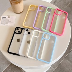 ins简约糖果色边框适用16promax苹果15手机壳iPhone14防摔13/12女
