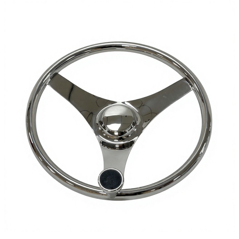 3-spoke stainless steel 304 yacht steering wheel, marine steering wheel with power assist knob, ship rudder, yacht accessories