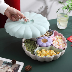 Creative Pumpkin Fruit Bowl with Wheat Straw, Household Candy Box with Lid, Fruit Bowl Snack Storage Box, Dry Fruit Bowl for Chinese New Year