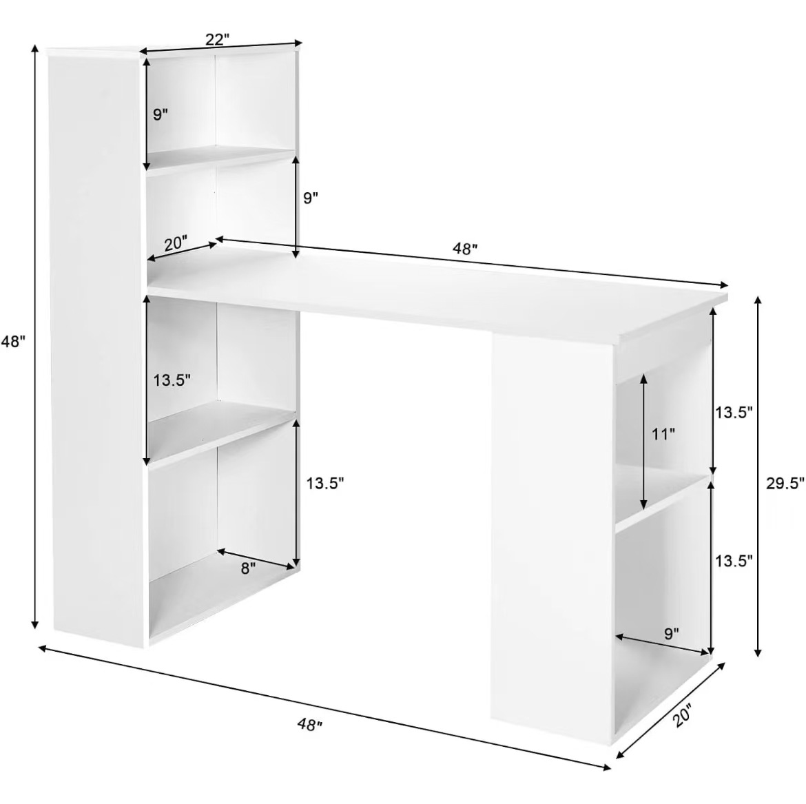 Agujero de gestión de cables escritorio de computadora portátil, escritorio de dormitorio, estación de trabajo de computadora (blanco)