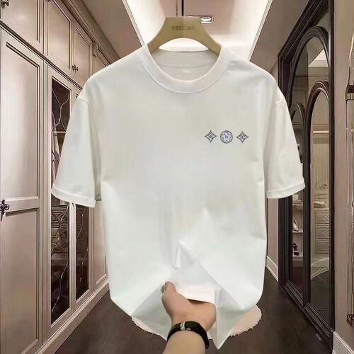 Summer heavyweight half-sleeve base shirt, Korean-style loose-fit top—men's trendy streetwear with cool, stylish printed short-sleeve T-shirt