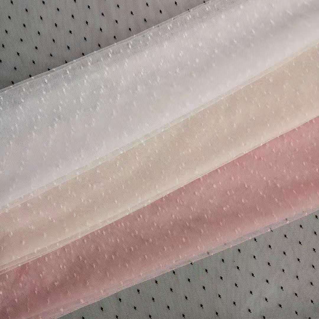 【新品热卖】锦纶小菱形网小迪点剪线提花网纱 质地柔软亲肤 现货