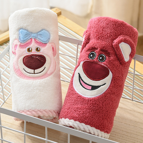 Three-dimensional strawberry bear towel bath towel coral velvet soft and absorbent children's towel set can be gift boxed and can be embroidered with logo