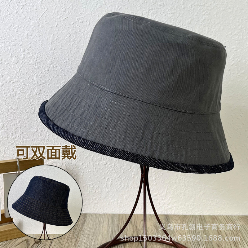 韩系时尚气质双面戴牛仔渔夫帽子女款2025新款复古高级感遮阳盆帽|undefined