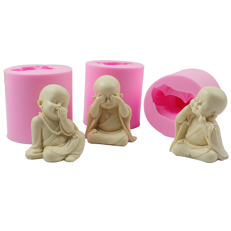 Fondant molde de silicona riendo pequeño monje coche aromaterapia yeso molde para hornear pastel de chocolate molde para hornear