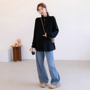 Autumn and Winter Pregnant Women's Wear with Thick Fleece Fabric Pregnant Women's Semi-high Collar Base Clothes Long Elastic Soft and Comfortable Base