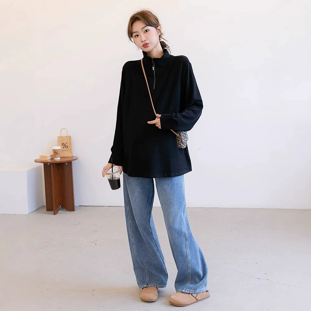 Осенняя и зимняя одежда для беременных плюс толстая шерстевая ткань для беременных с половинным воротником