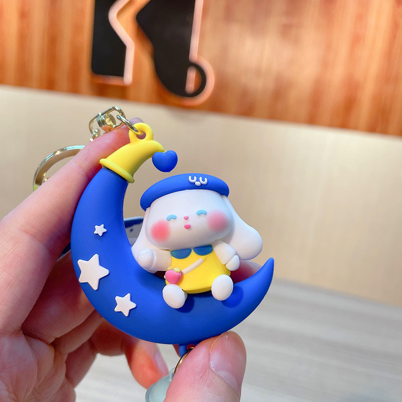 Cute Rabbit Moon Pvc Bag Pendant Keychain display picture 1