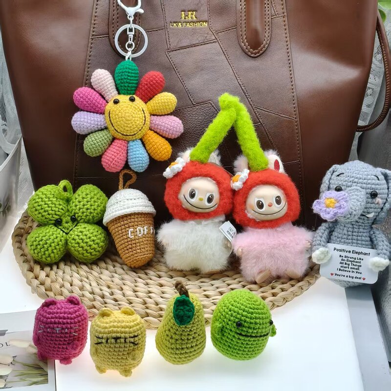 Cute Pastoral Wool Handmade Crochet Doll Key Pendant Bag Pendant Sunflower Pendant