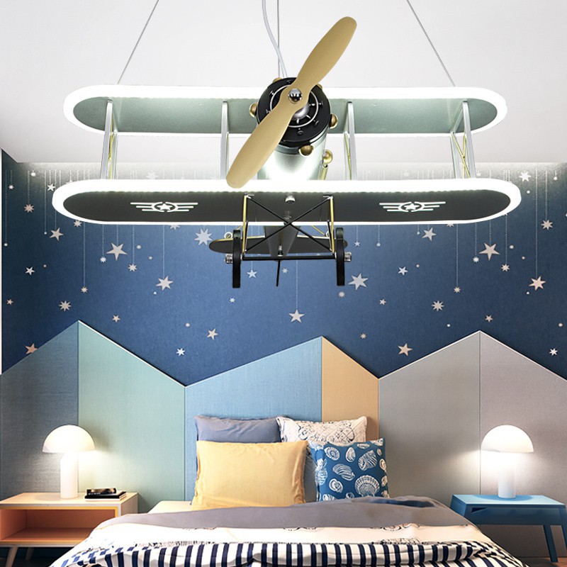 Creativo LED lámpara de aviones para niños niño dormitorio habitación lámpara personalidad inteligente moda simple lámpara de araña de dibujos animados