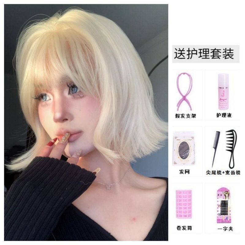 女性用ウィッグ、ライトプラチナショートヘア、新しいスタイル、顔が見える、年齢を軽減、毎日の気質、自然な全頭フルヘッドギア|undefined