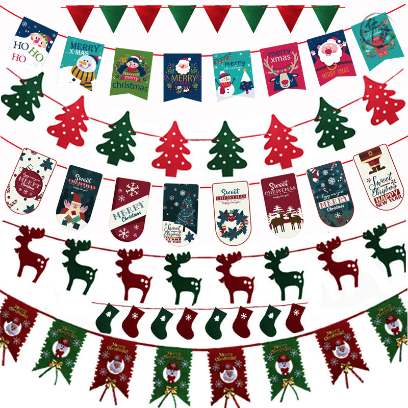 聖誕拉旗 聖誕節裝飾品 弔旗掛旗三角旗子八面旗聖誕裝飾旗幟涵
