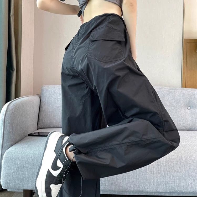 美式速干工装裤女夏低腰抽绳设计感两穿束脚运动裤宽松休闲登山裤