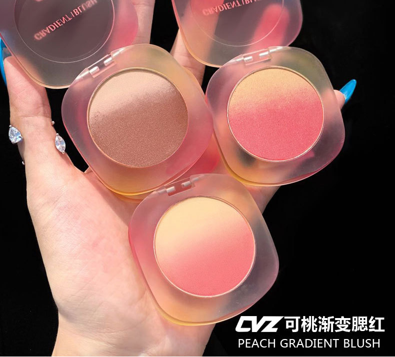 CVZ Three-color gradient Blush Contouring palette, high-gloss pink, not prone to flaking, natural nude makeup, energetic blush full figure