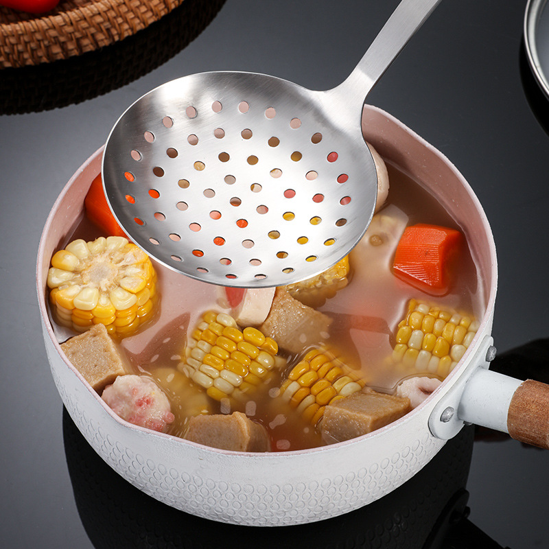 Espeso no magnético mango de madera de acero inoxidable pala de cocina conjunto de pala de cocina de fugas de cocina