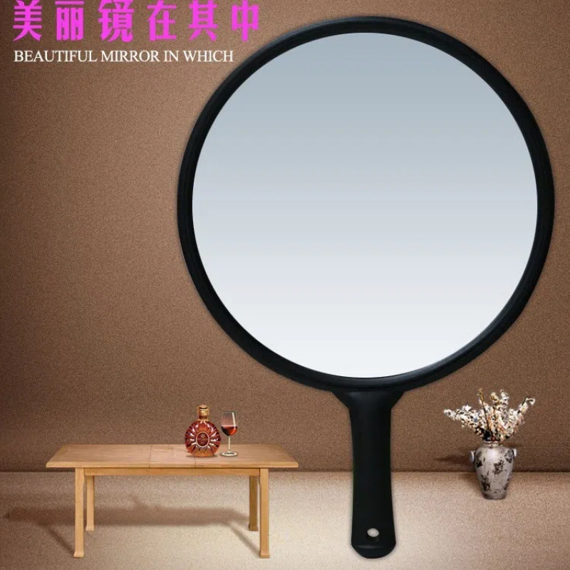 发廊后背镜理发师专用大号手镜专业美发镜子圆形手柄化妆后视镜子